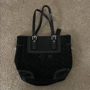 Coach Black Tote Bag with White Stitching